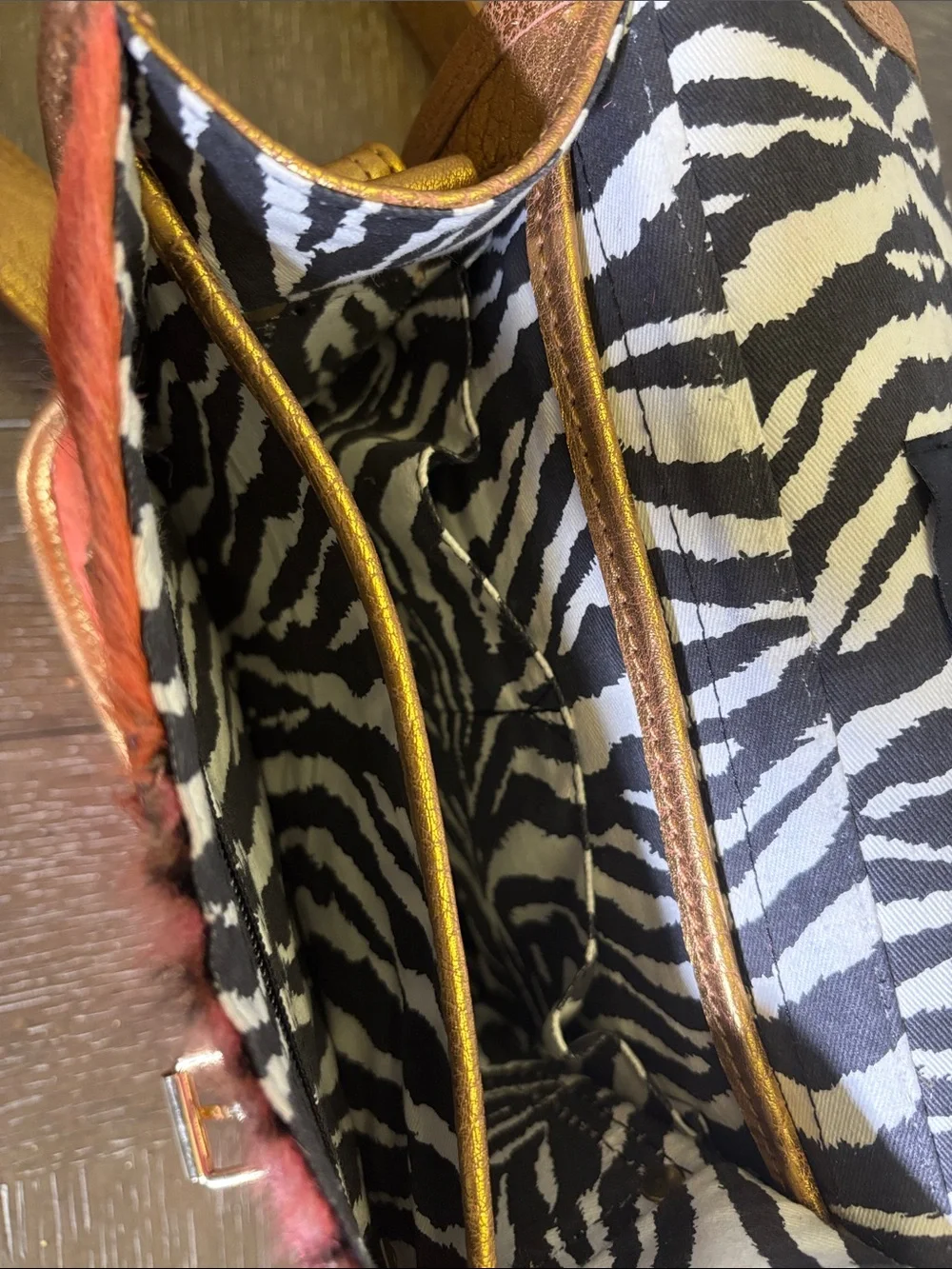 Paul Marius LaSacoche Leathe Gold-Trim Pink Patchwork Animal Print Crossbody Bag